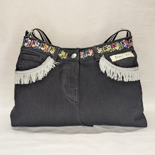 Fringe & Floral Recycled Denim Bag