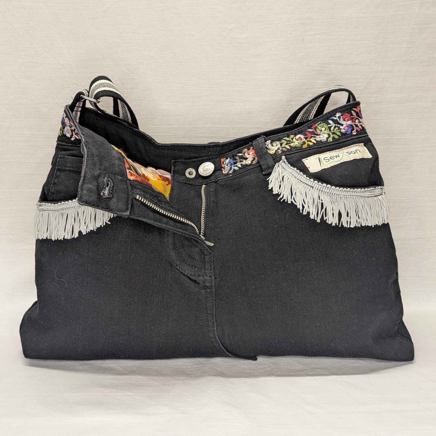 Fringe & Floral Recycled Denim Bag