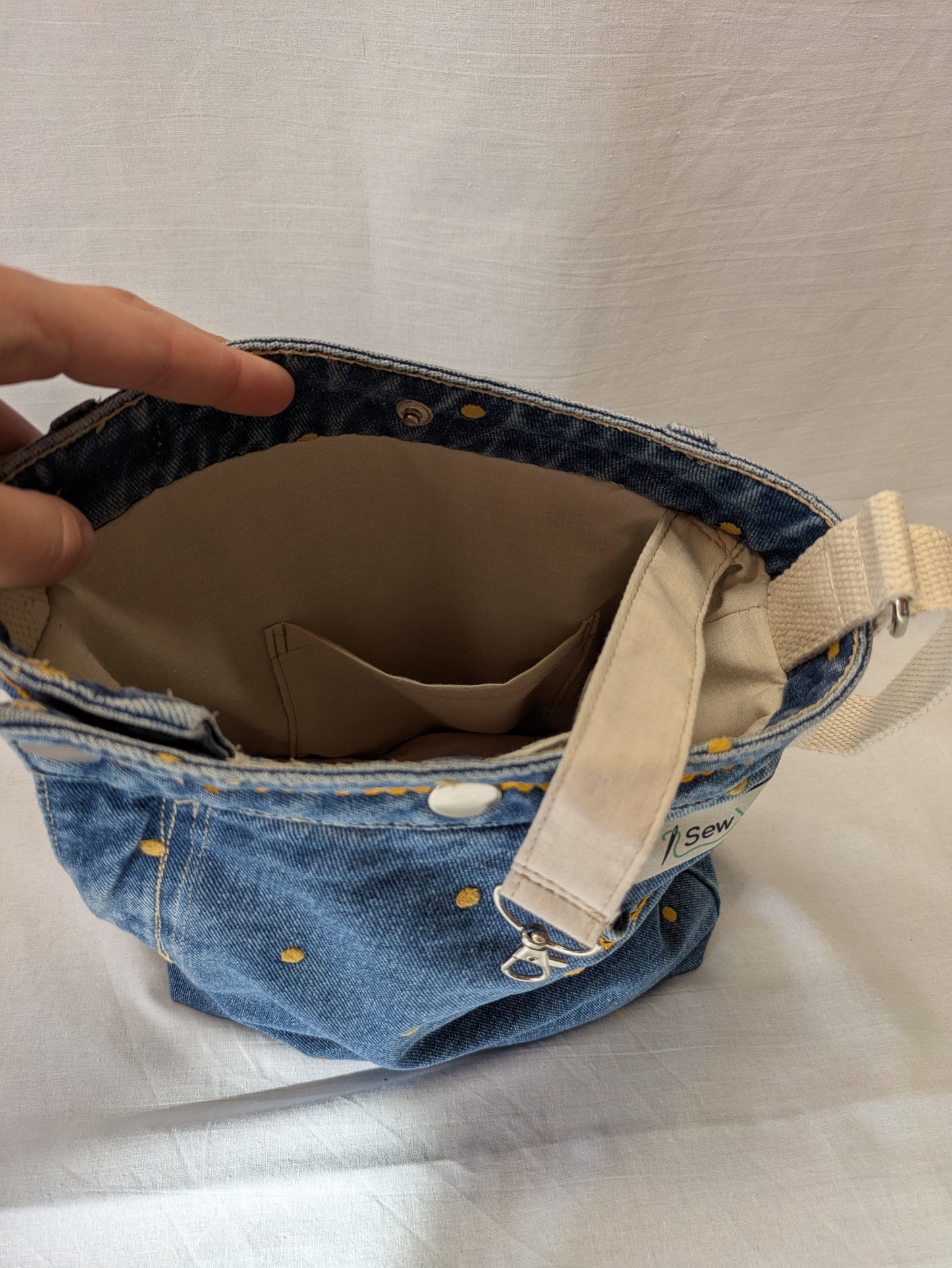 Reworked Denim Yellow Spot Crossbody Bag