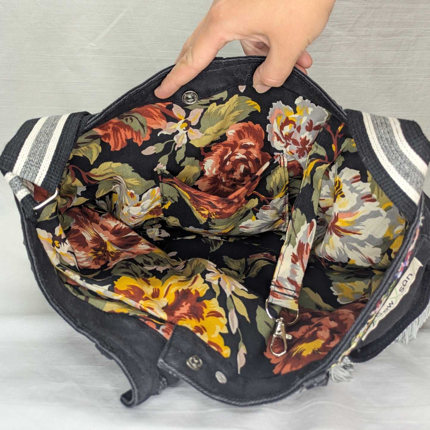 Fringe & Floral Recycled Denim Bag