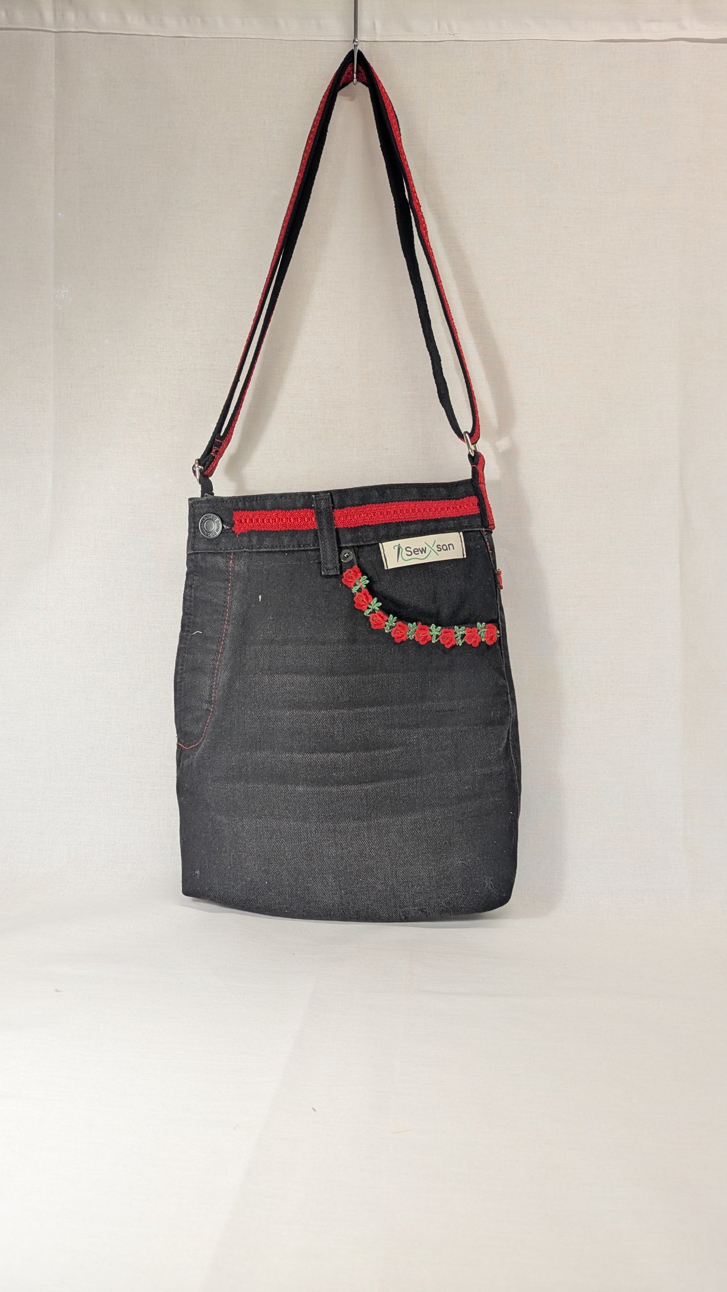 Recycled Black Denim Cross Body Bag