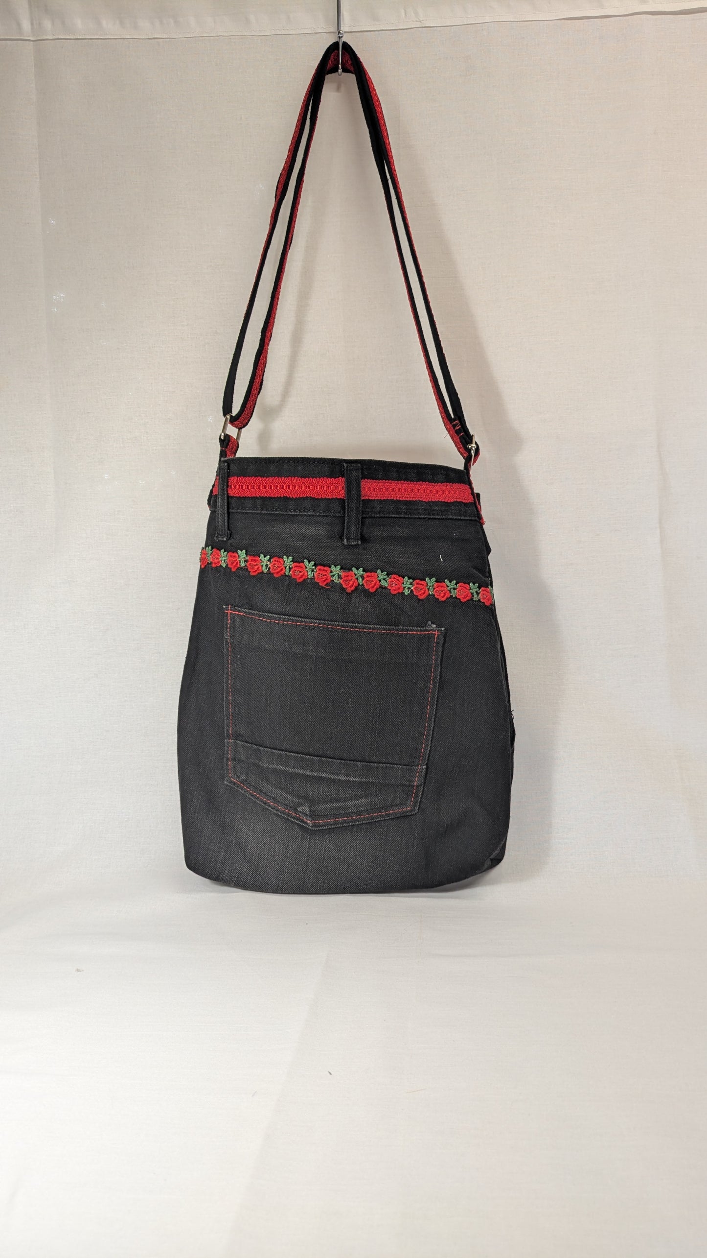 Recycled Black Denim Cross Body Bag