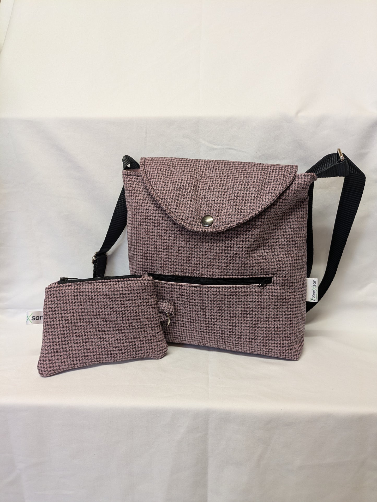 Purple & Black Check Crossbody Bag