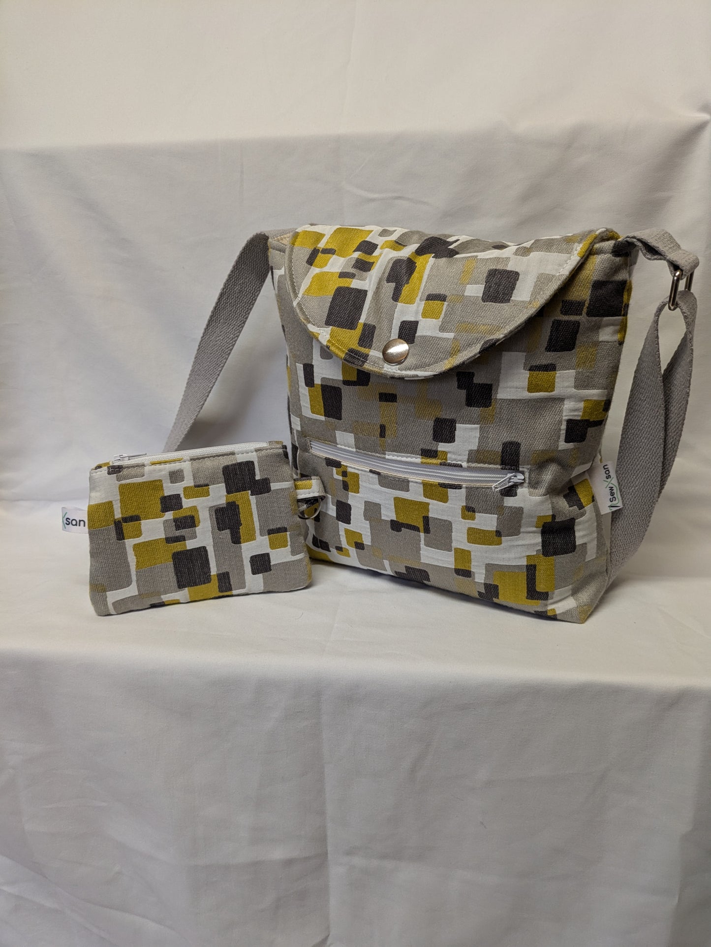 Yellow & Grey Jacquard Cross Body Bag