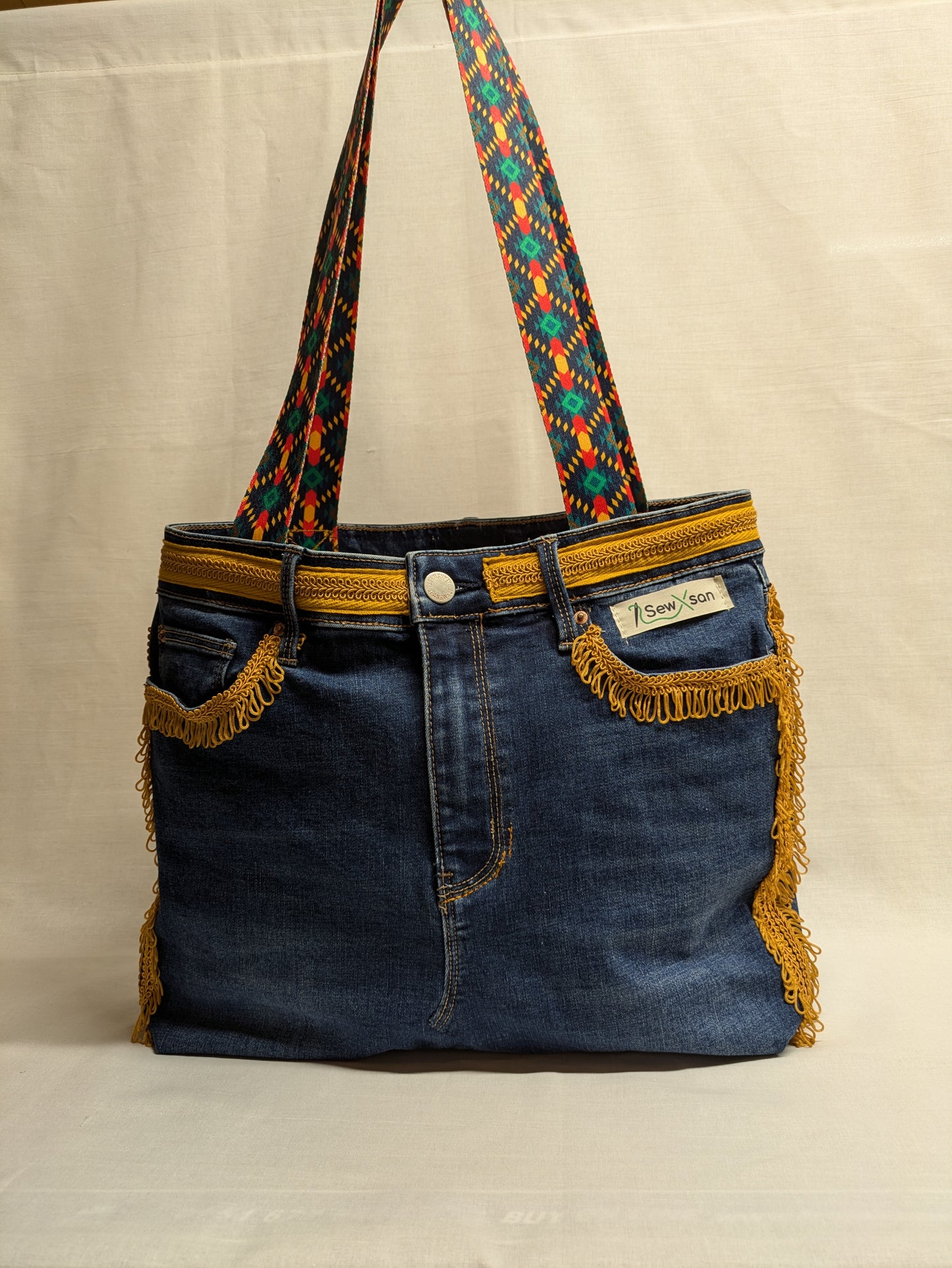 Blue and Orange Denim Bag