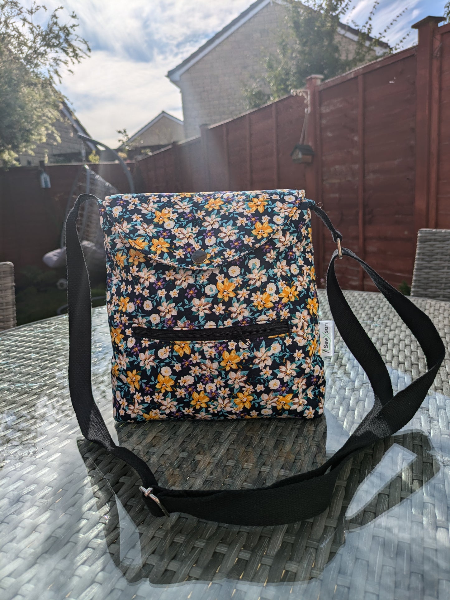 Bright Floral on Dark Cross Body Bag