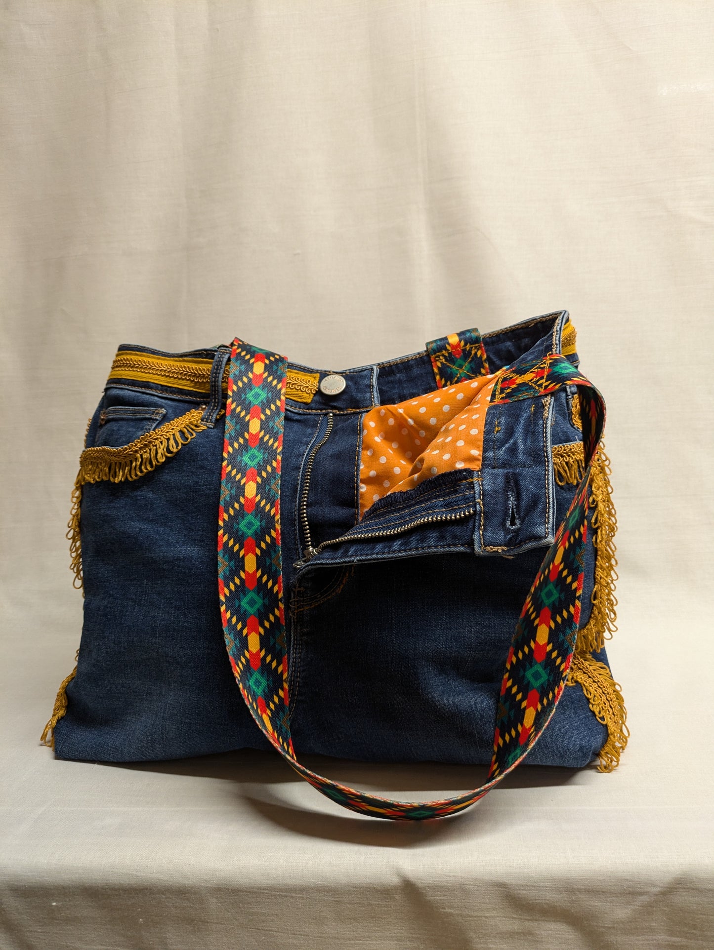 Blue and Orange Denim Bag