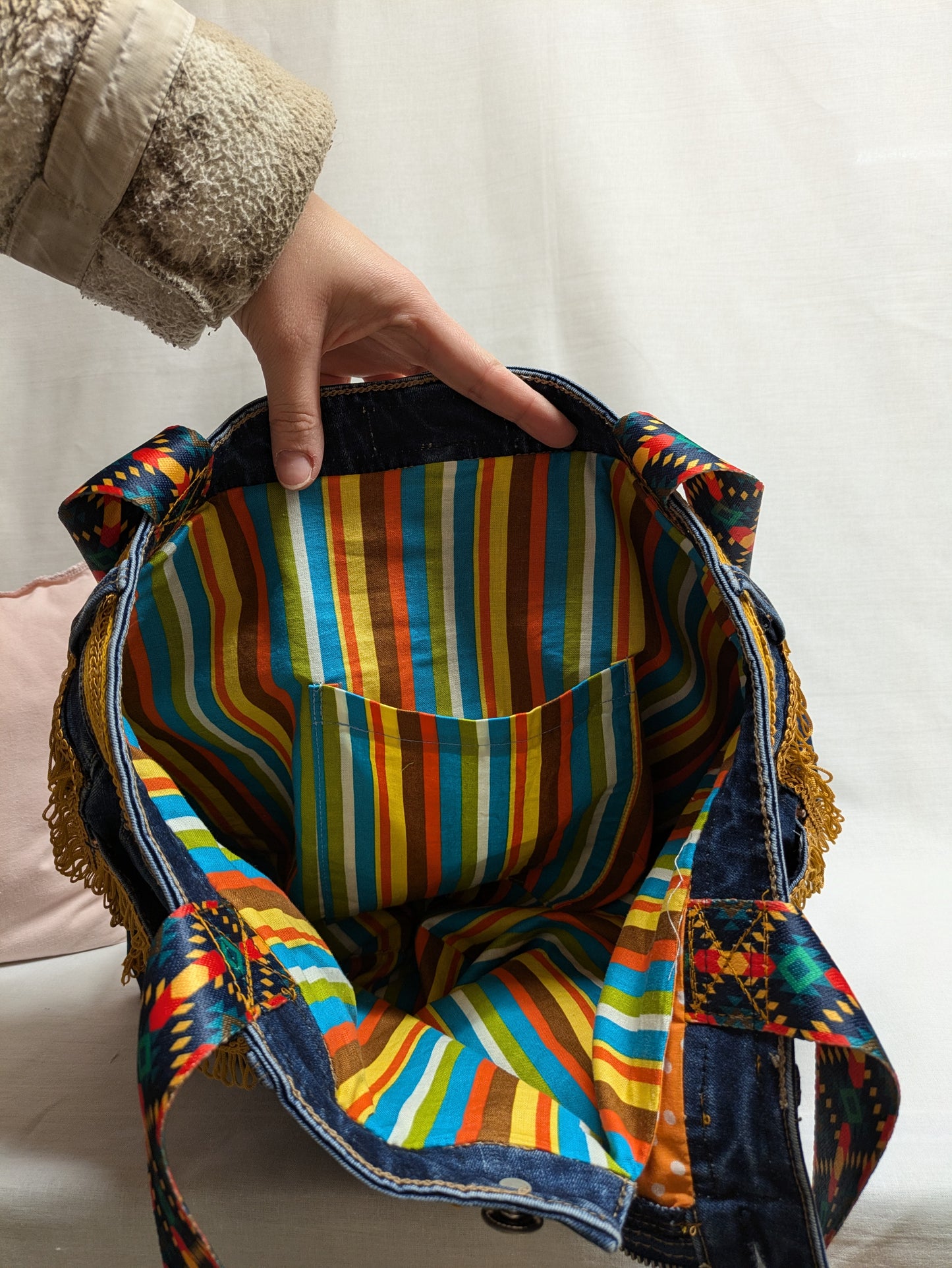 Blue and Orange Denim Bag