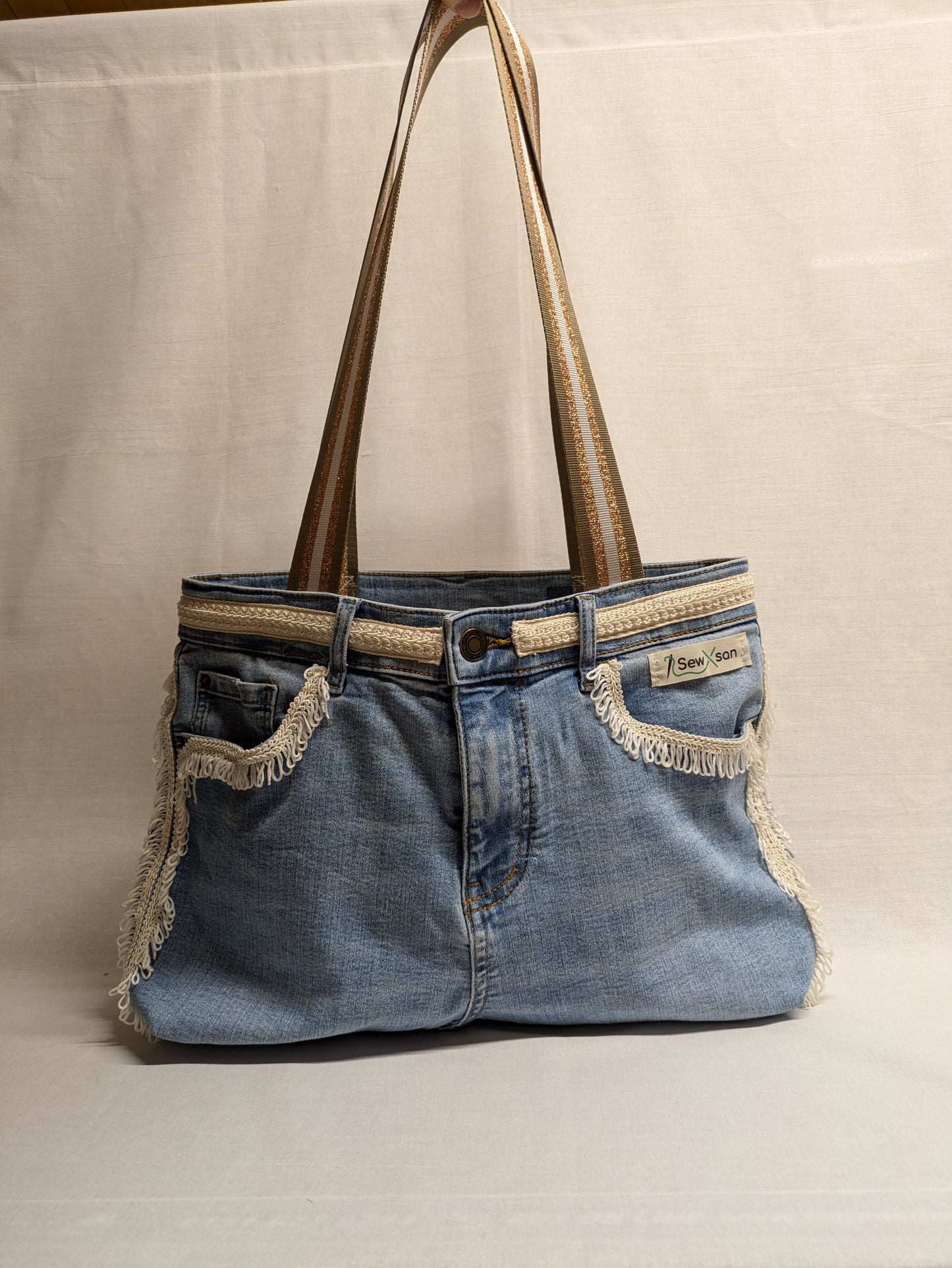 Blue and Cream Denim Bag